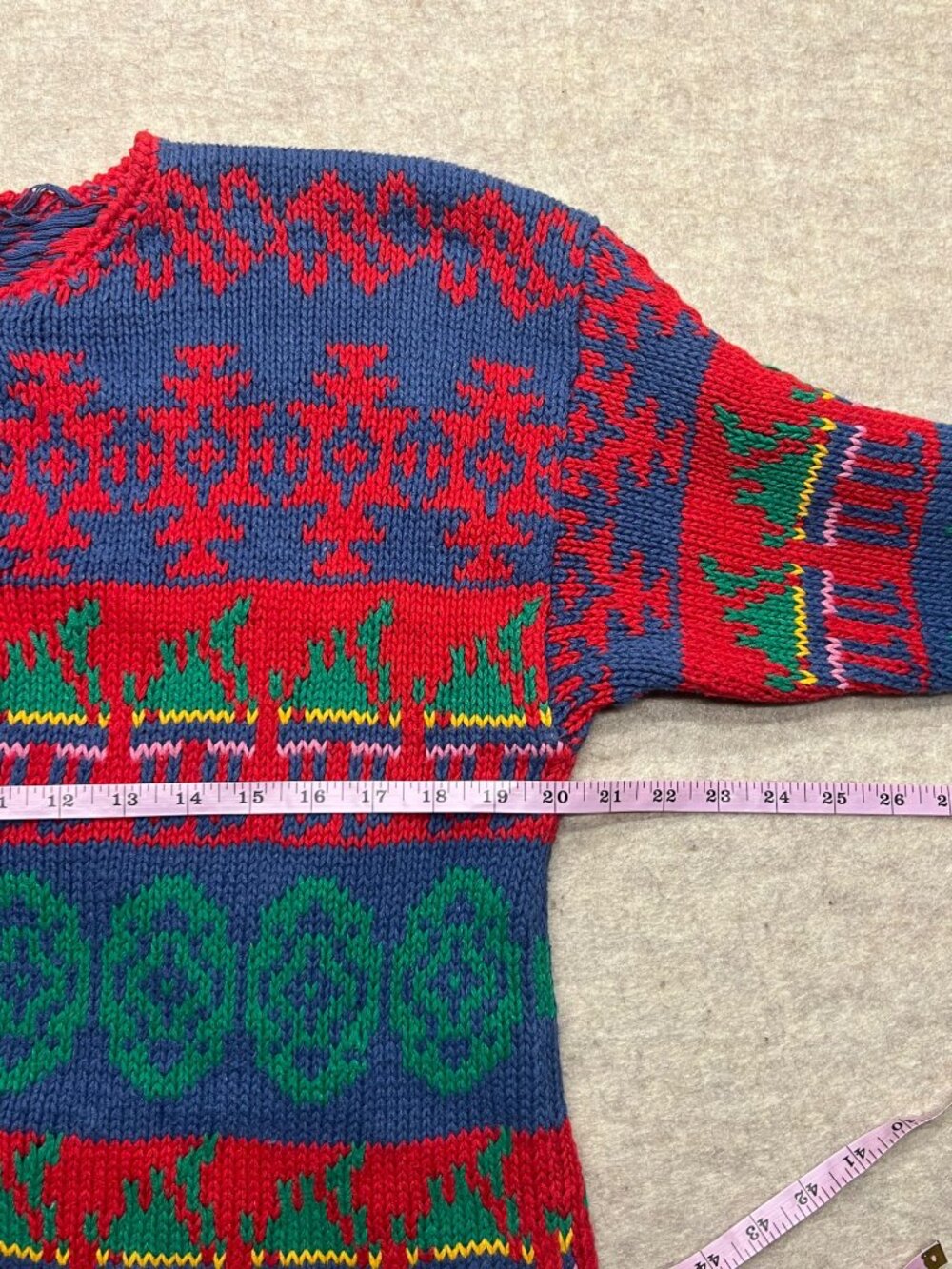 Vintage Gallagher Ramie Cotton Cardigan Holidays Knit Sweater Medium Pattern - Picture 7 of 8